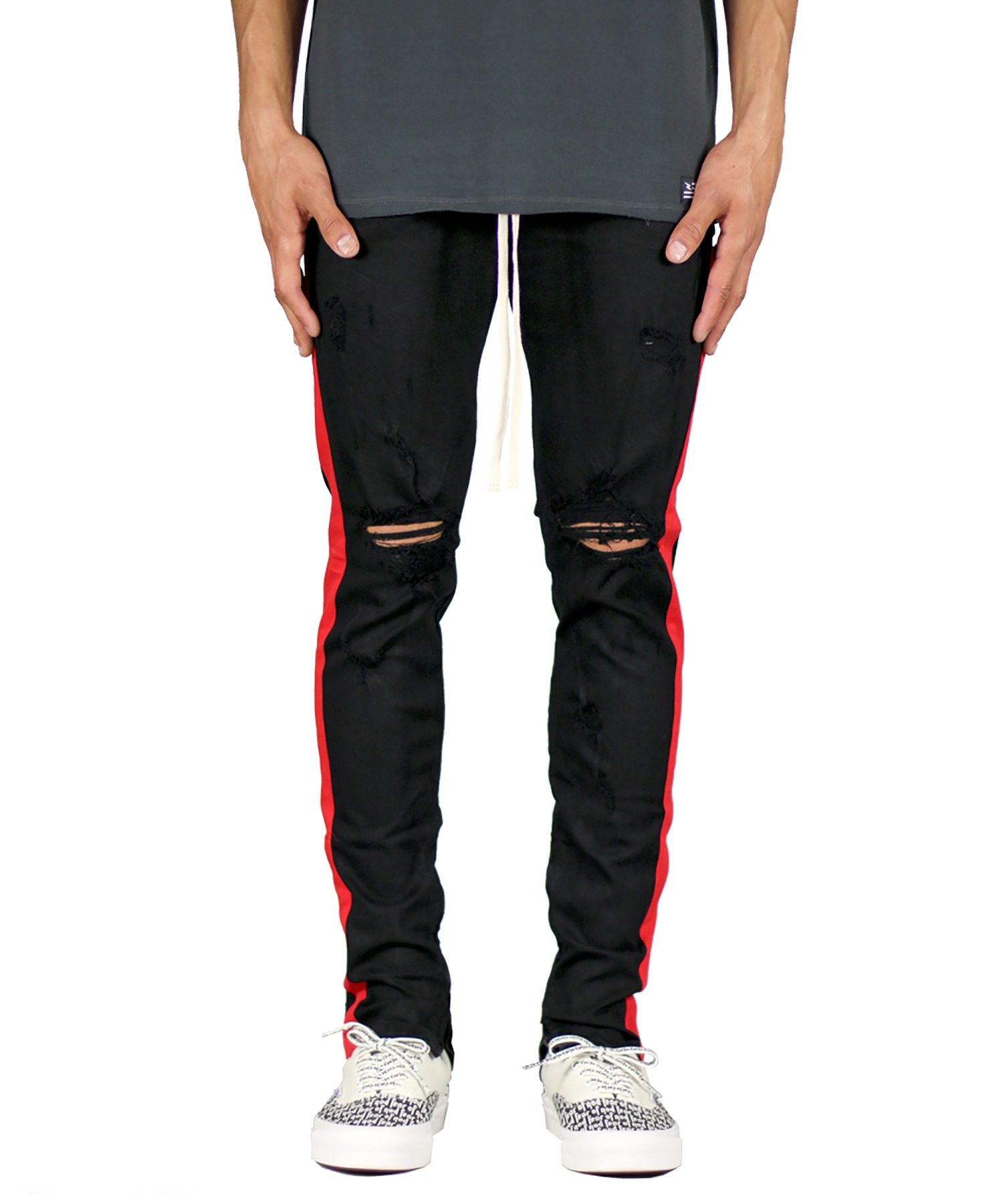 Black Red Track Zipper Jean